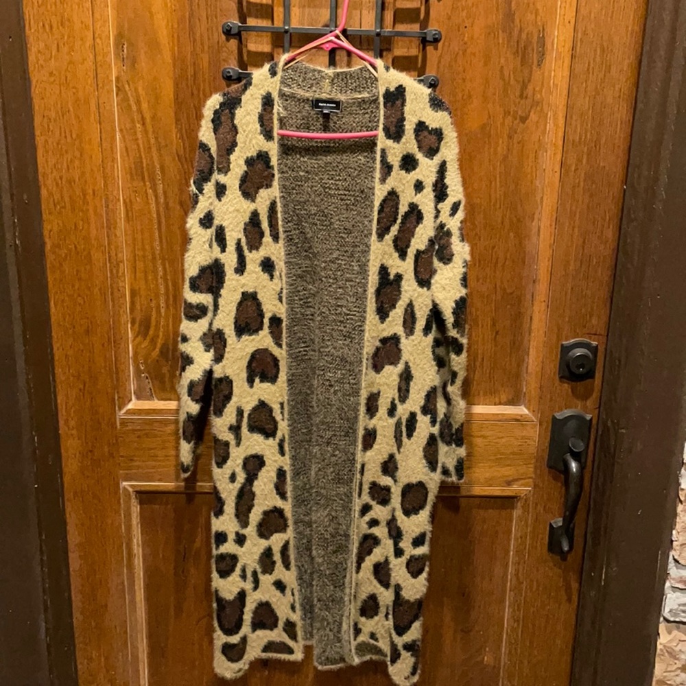 Boutique Calf-Length Leopard Sweater Cardigan